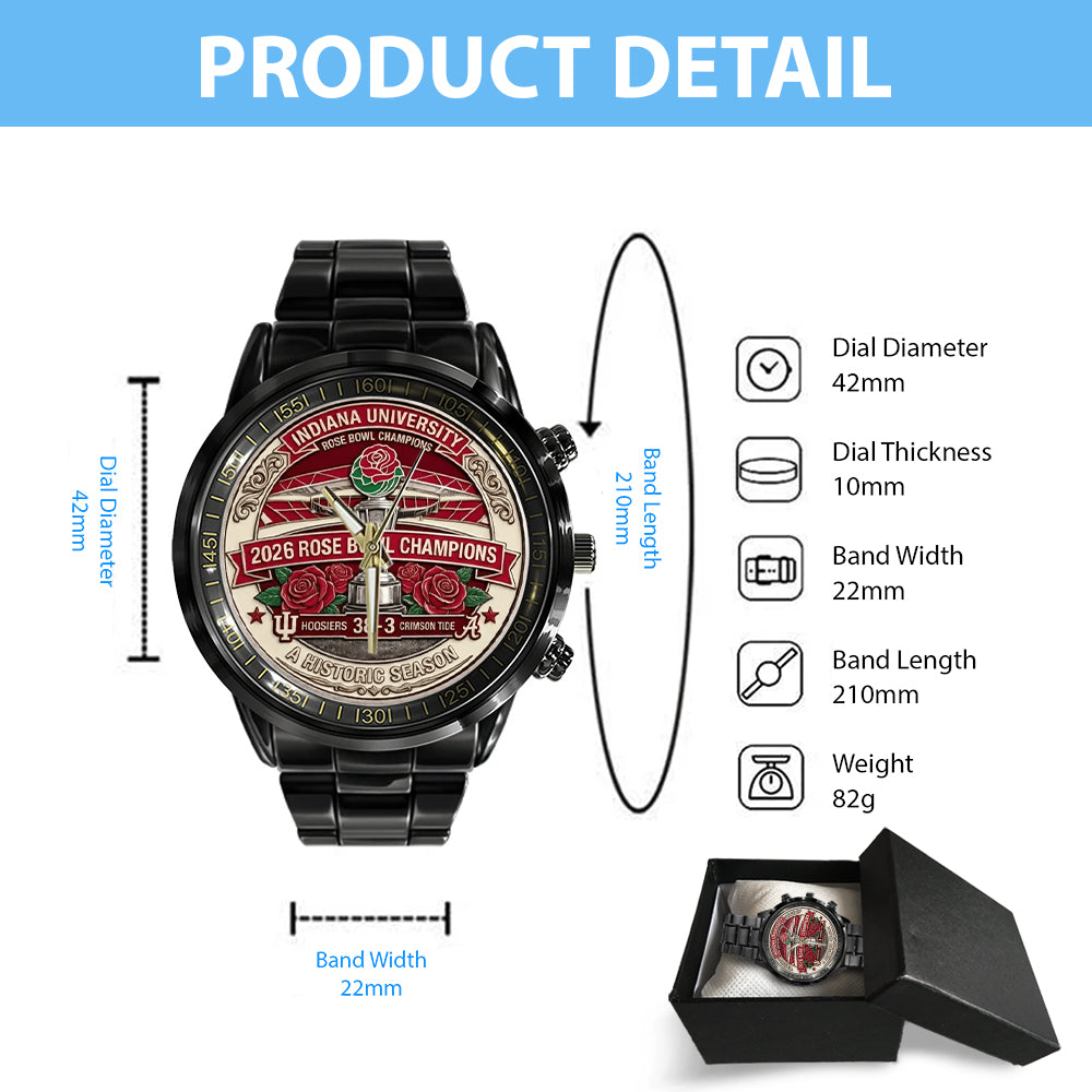 Indiana Hoosiers Football Rose Bowl Champions Black Stainless Steel Watch - MAITM14352