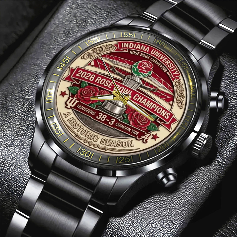 Indiana Hoosiers Football Rose Bowl Champions Black Stainless Steel Watch - MAITM14352