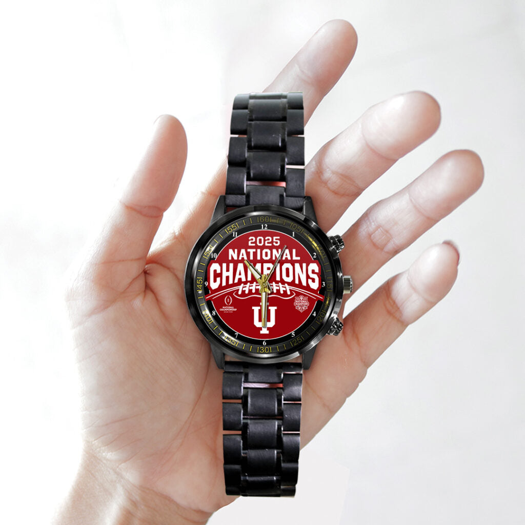 Indiana Hoosiers Football 2025 National Champions Black Stainless Steel Watch - TANTN20159