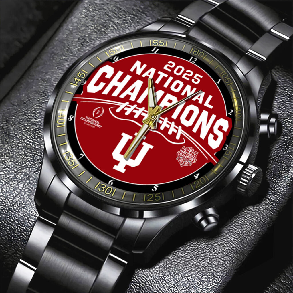 Indiana Hoosiers Football 2025 National Champions Black Stainless Steel Watch - TANTN20159