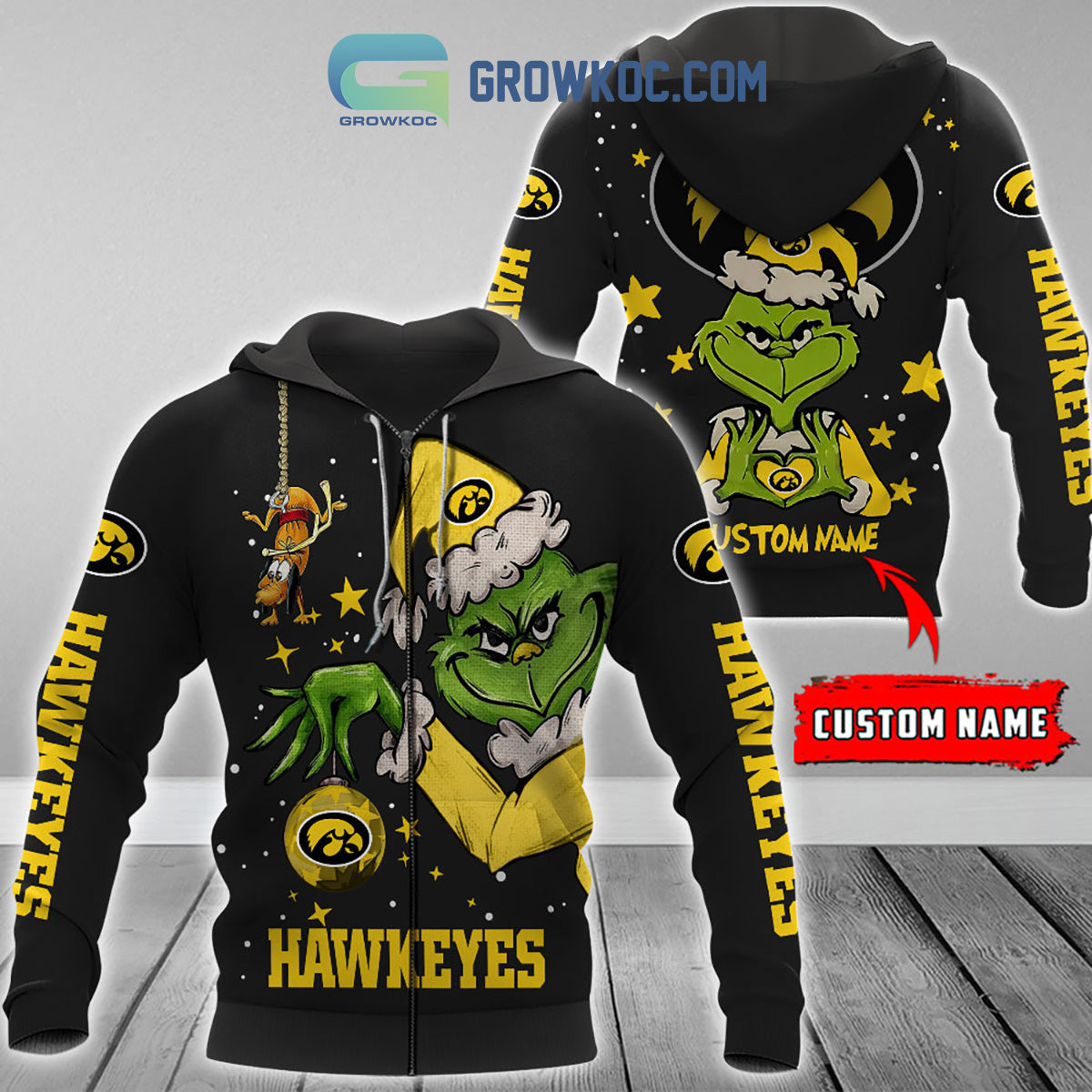 Iowa Hawkeyes Grinch Christmas Personalized NCAA Hoodie Shirts