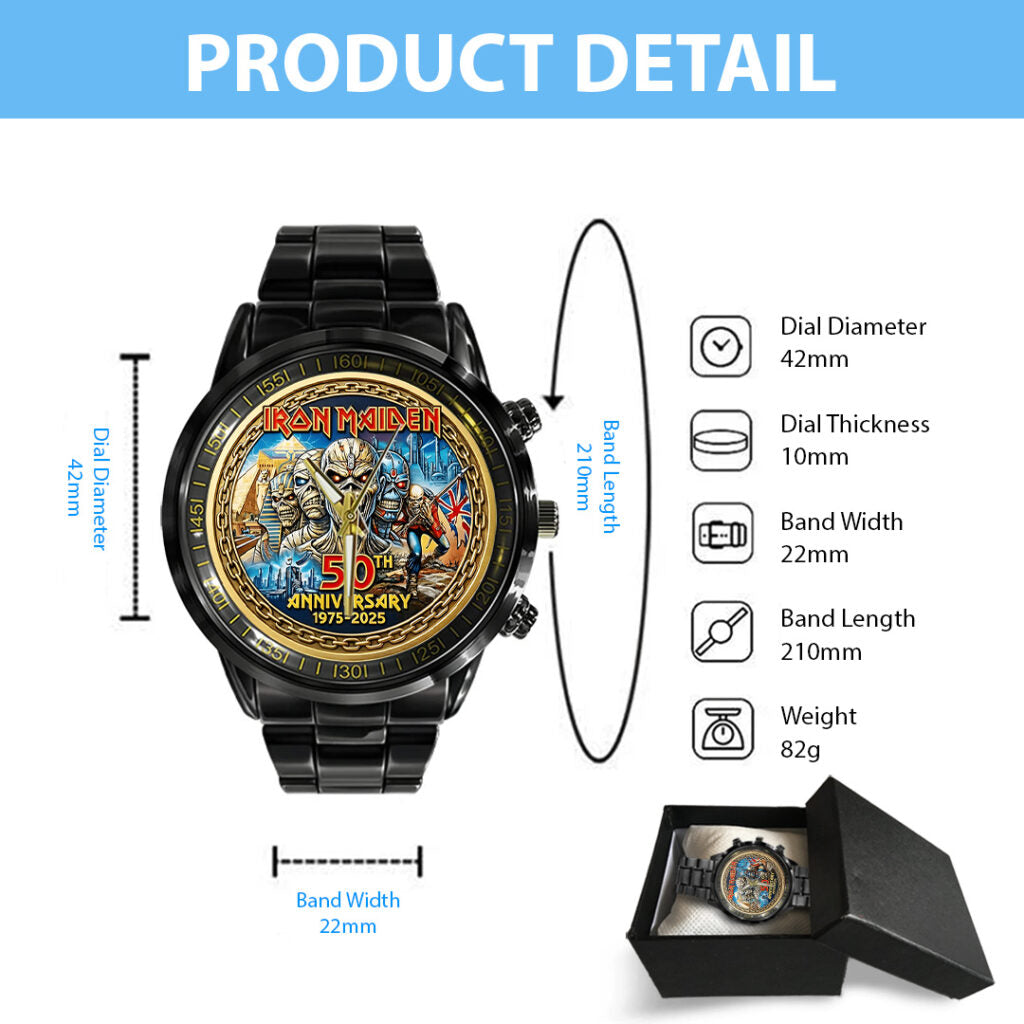 Iron Maiden 50th Anniversary Black Stainless Steel Watch - TANTN19765