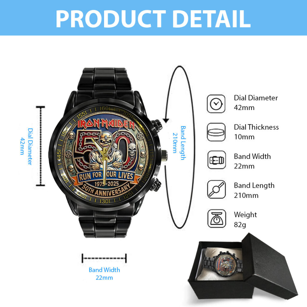 Iron Maiden 50th Anniversary Black Stainless Steel Watch - TANTN21561