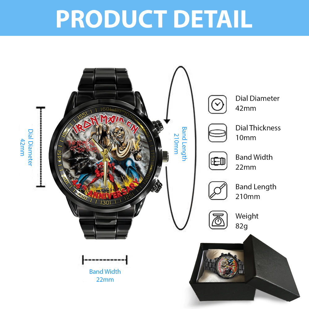 Iron Maiden The Number Of The Beast 44th Anniversary Black Stainless Steel Watch - TMTHU4578