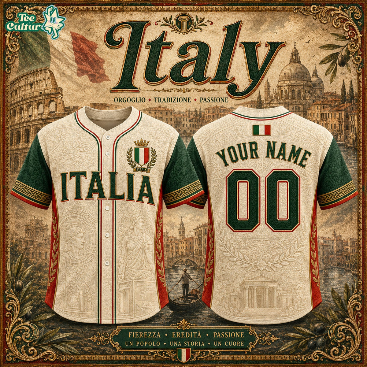 Italy Custom Name Baseball Jersey – 3D Baseball Jersey