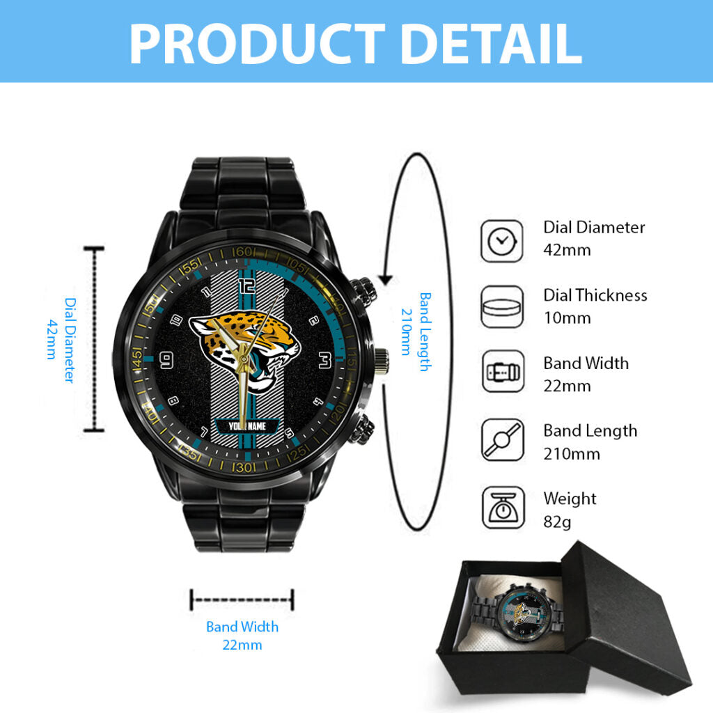 Personalized Jacksonville Jaguars Black Stainless Steel Watch - TANTN16018
