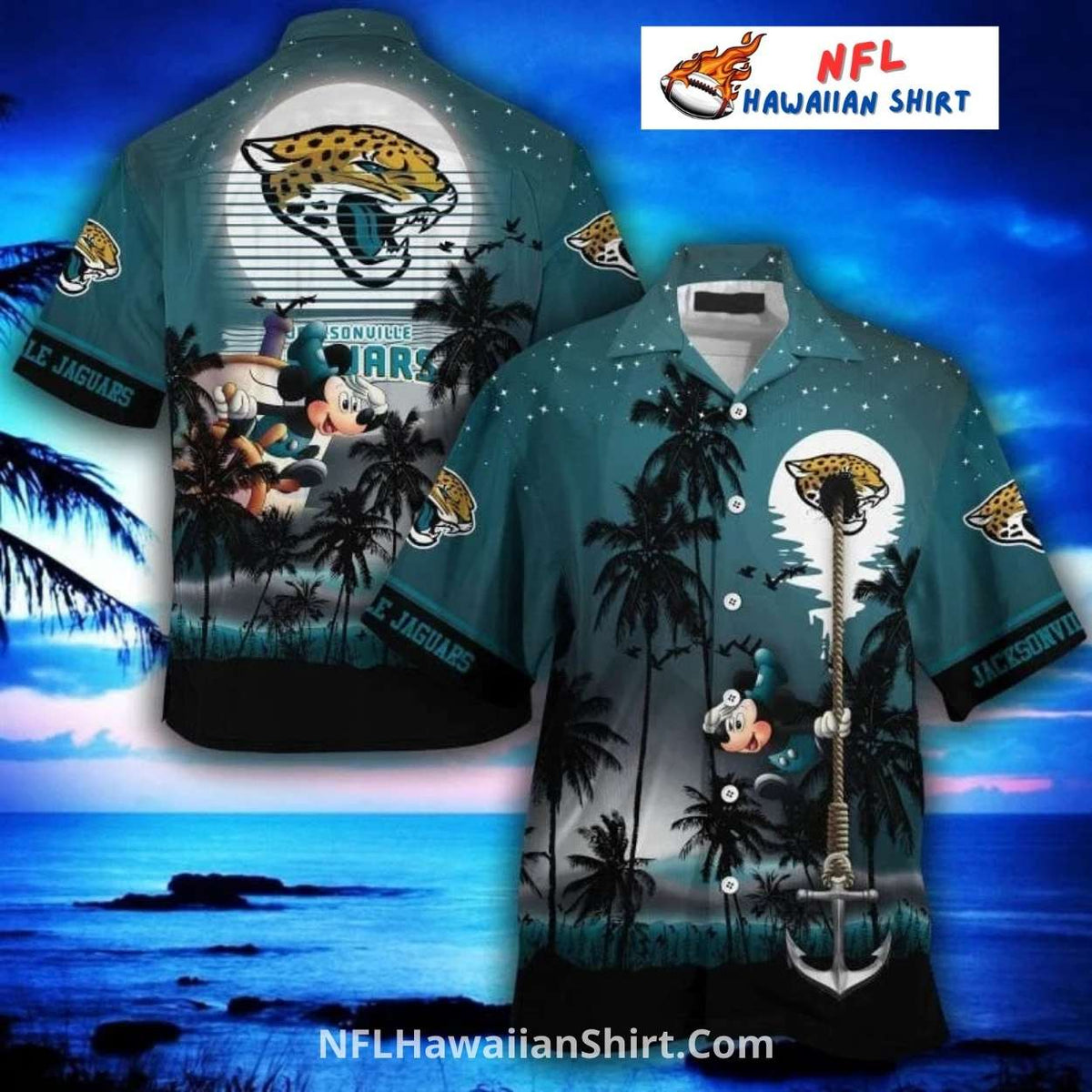 Jaguars Hawaiian Shirt Mickey Sunset Anchor Theme