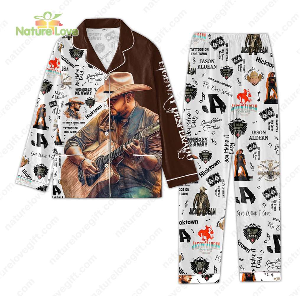 Jason Aldean Play Guitar Pajamas Hicktown Songs Pjs Set Gift for Fans
