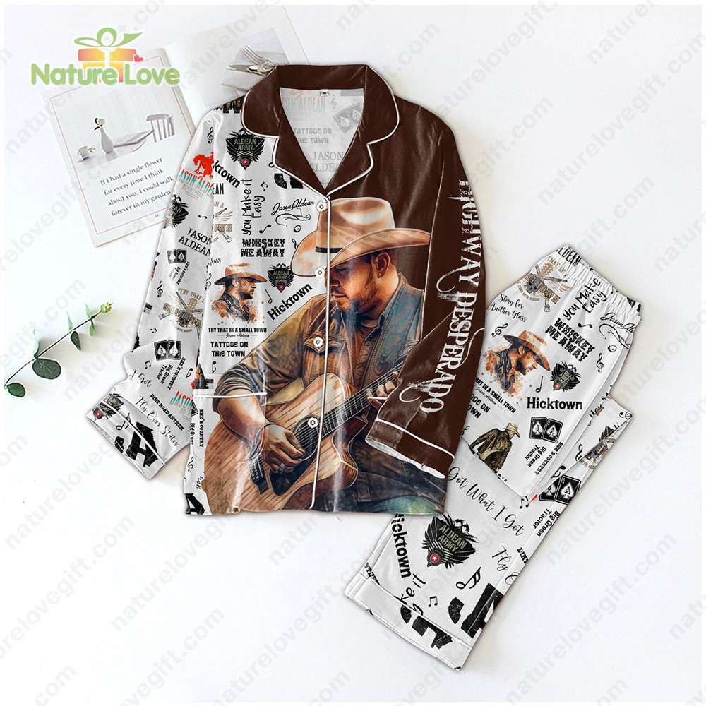 Jason Aldean Play Guitar Pajamas Hicktown Songs Pjs Set Gift for Fans