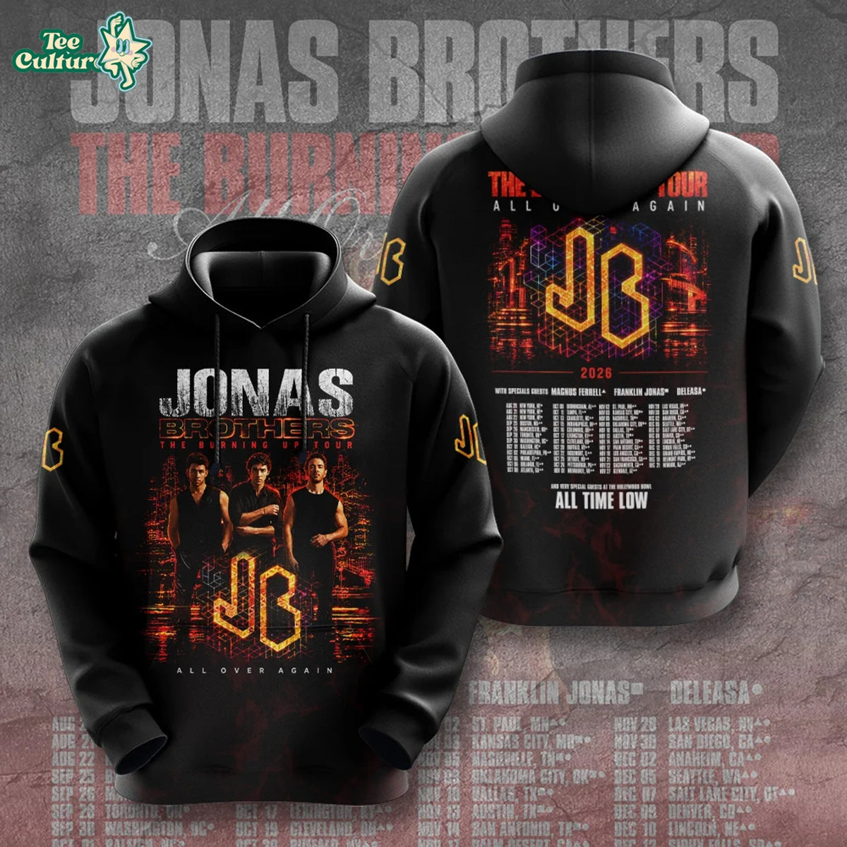 Jonas Brothers The Burning Up Tour All Over Again 2009 3D Hoodie