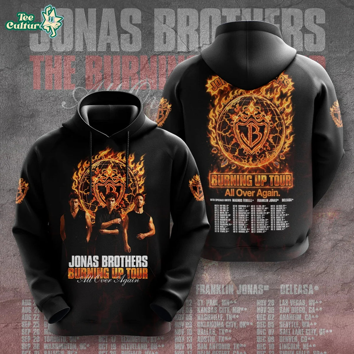 Jonas Brothers The Burning Up Tour All Over Again 2009 3D Hoodie