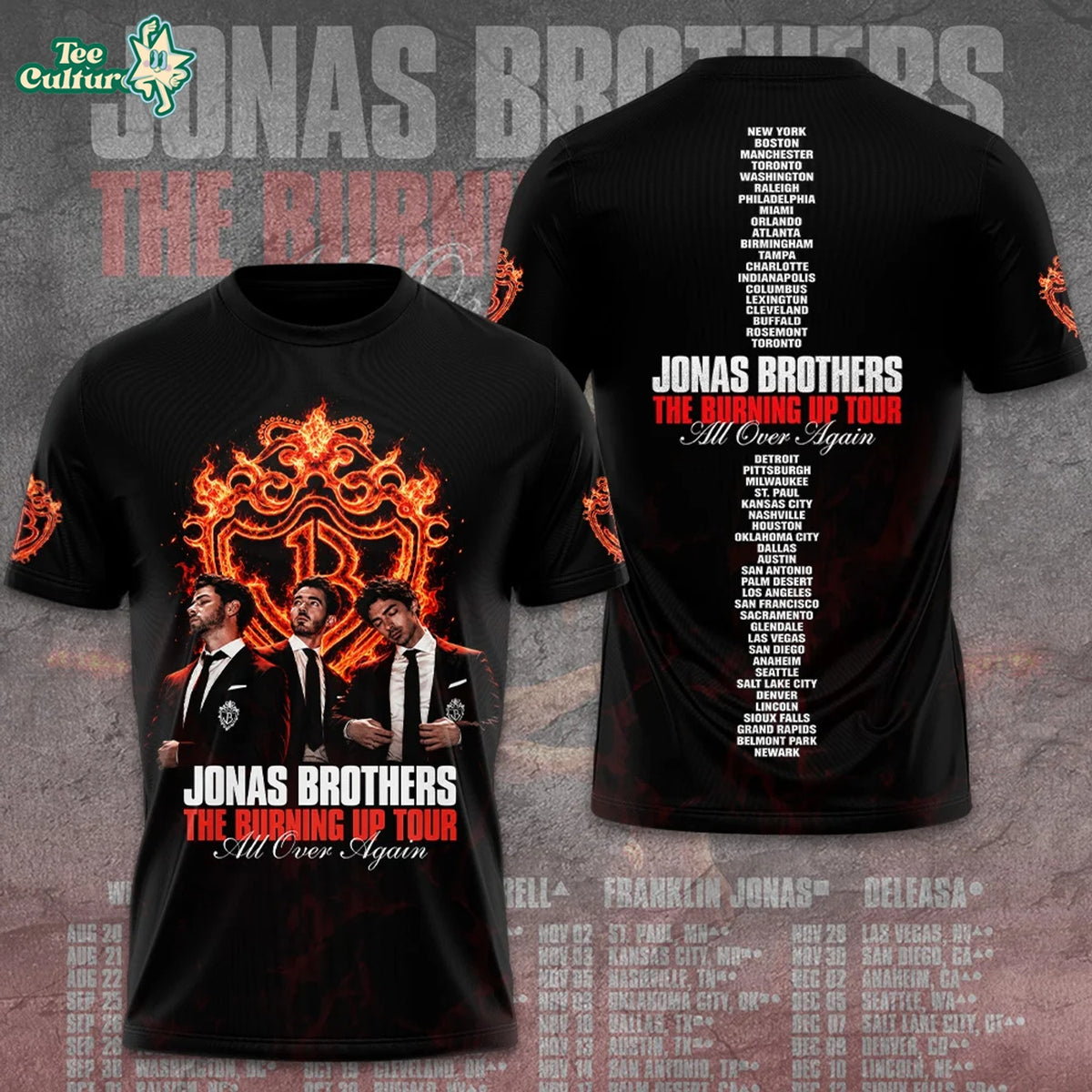 Jonas Brothers The Burning Up Tour All Over Again 2009 3D T-Shirt