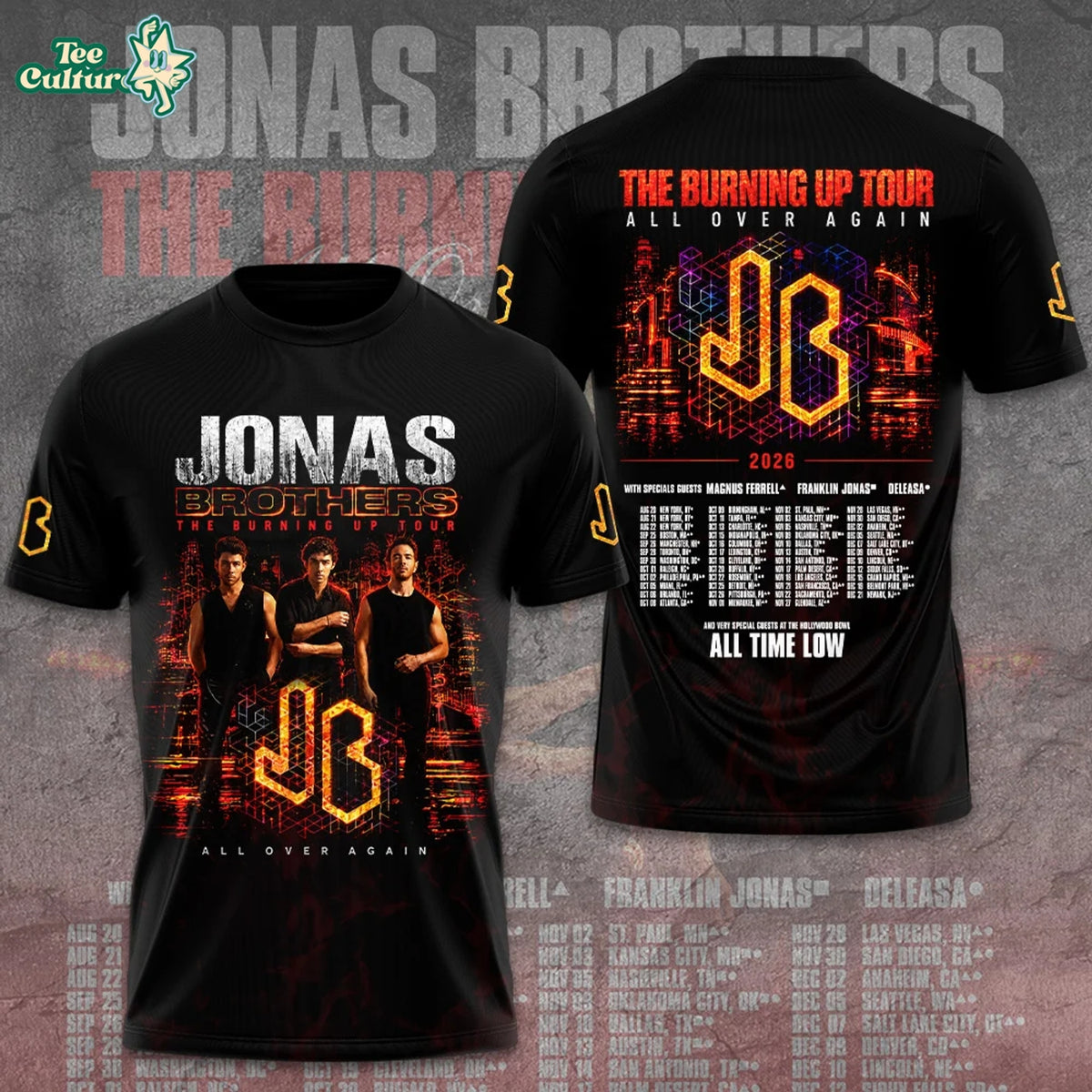 Jonas Brothers The Burning Up Tour All Over Again 2009 3D T-Shirt