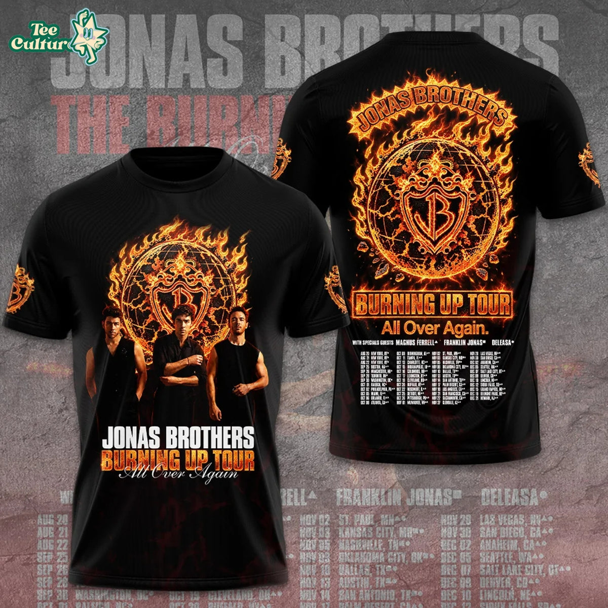 Jonas Brothers The Burning Up Tour All Over Again 2009 3D T-Shirt