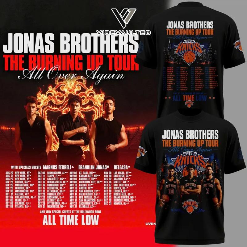 Jonas Brothers The Burning Up Tour All Over Again x New York Knicks Tee Shirt