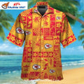 KC Chiefs Hawaiian Shirt Gold And Red Tribal Patchwork Design