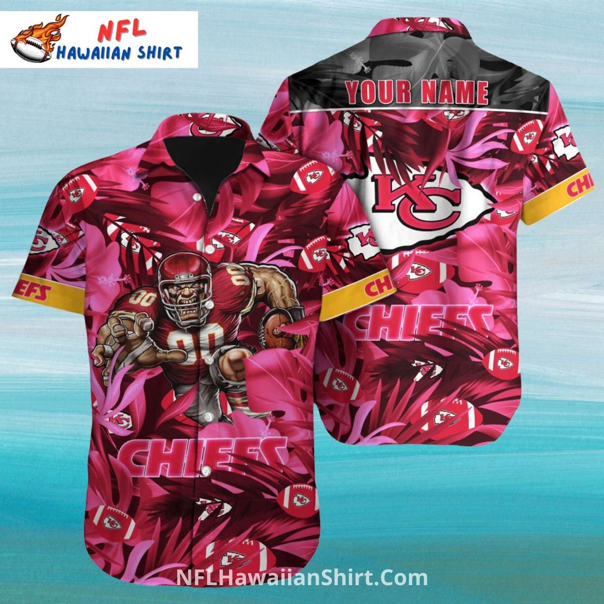 KC Chiefs Hawaiian Shirt Pink Football Flames Design