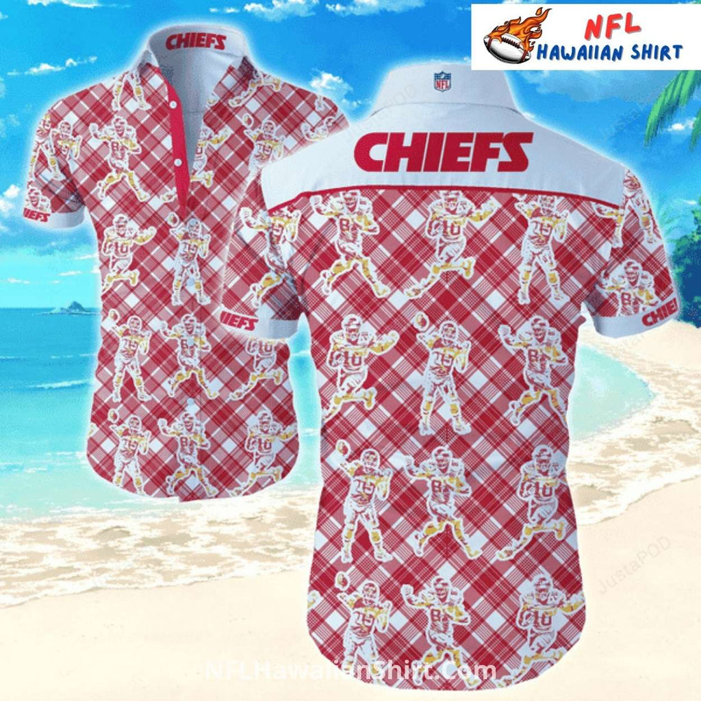 KC Chiefs Hawaiian Shirt Plaid Pattern With Player Graphics