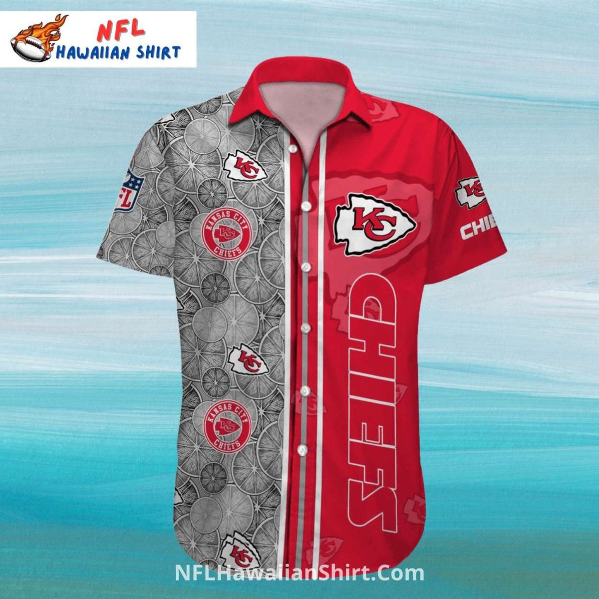 KC Chiefs Hawaiian Shirt Red And Grey Vintage Logo
