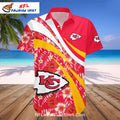KC Chiefs Hawaiian Shirt Red And Yellow Swirl Hibiscus Pattern