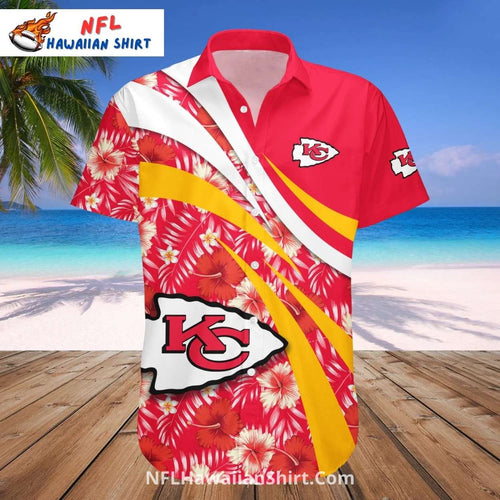 KC Chiefs Hawaiian Shirt Red And Yellow Swirl Hibiscus Pattern