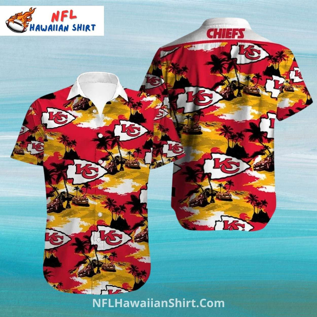 KC Chiefs Hawaiian Shirt Sunset Beach Palm Trees Design