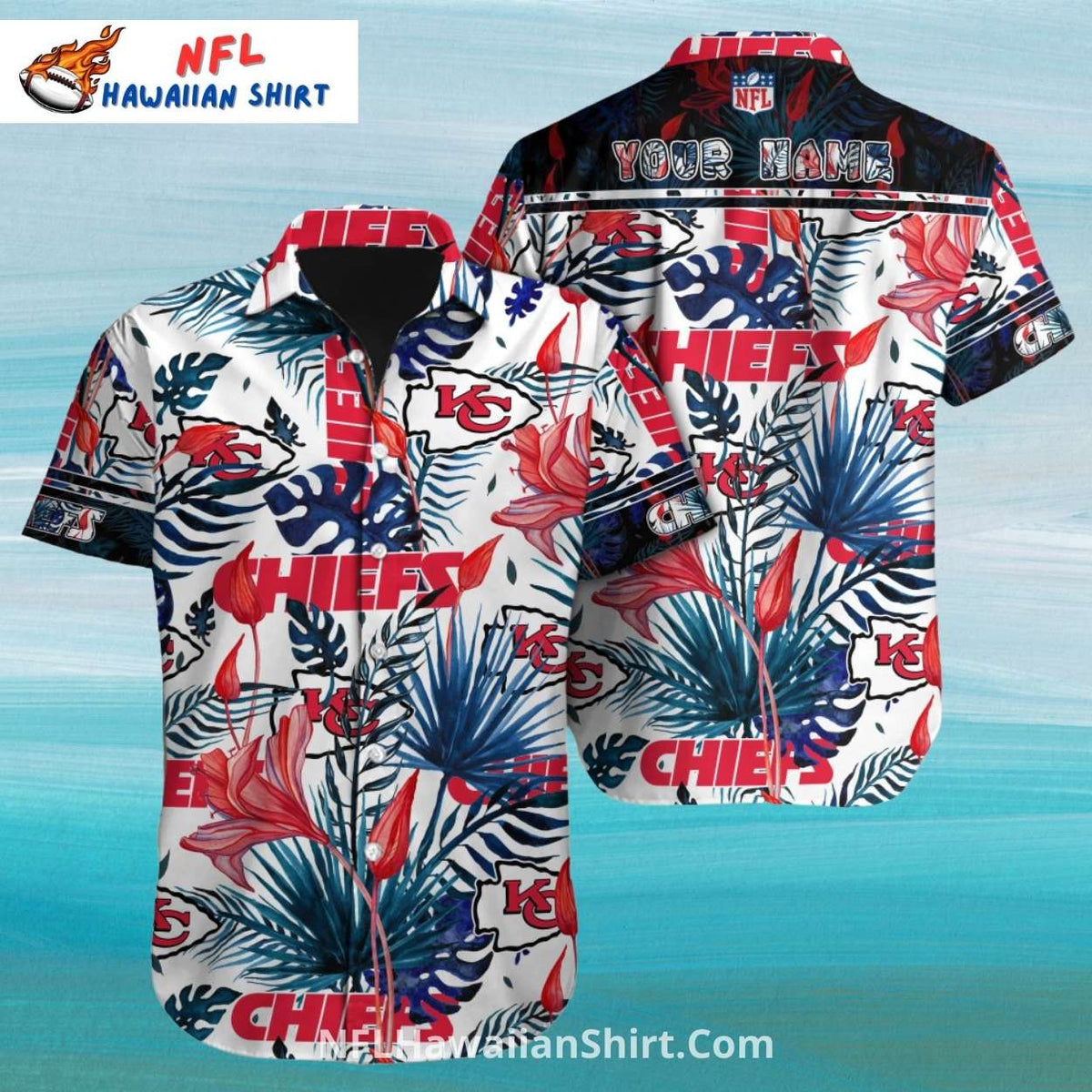 KC Chiefs Hawaiian Shirt Tropical Floral Leaf Design