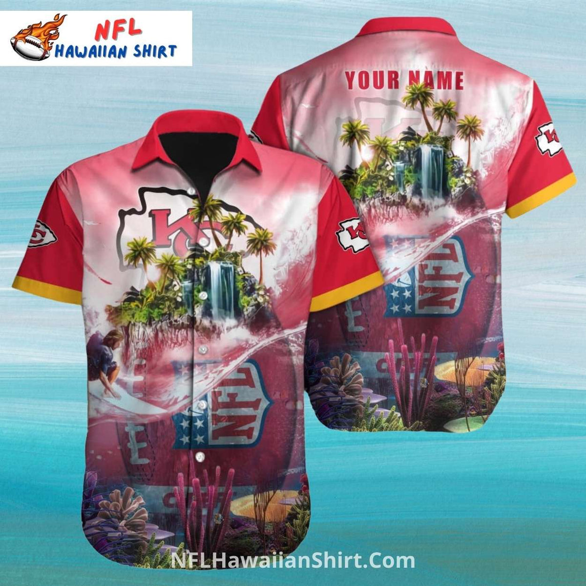 KC Chiefs Hawaiian Shirt Waterfall And Ocean Theme