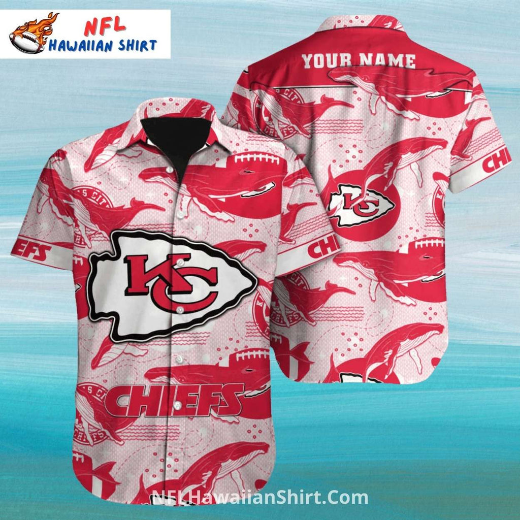 KC Chiefs Hawaiian Shirt White And Red Whale Pattern