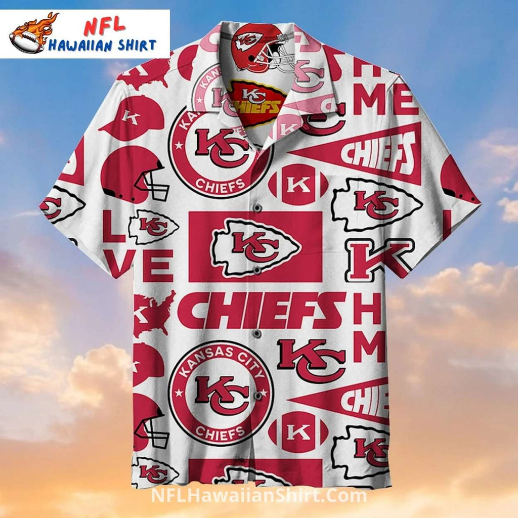KC Chiefs Hawaiian Shirt White Background Logo Collage