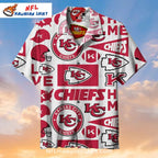 KC Chiefs Hawaiian Shirt White Background Logo Collage