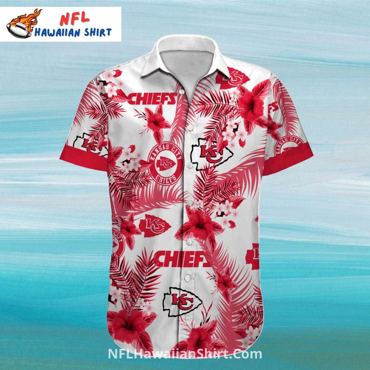 KC Chiefs Hawaiian Shirt White Floral Palm Design