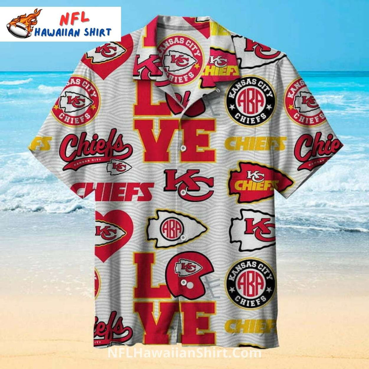 KC Chiefs Hawaiian Shirt White Love And Logo Collage Pattern