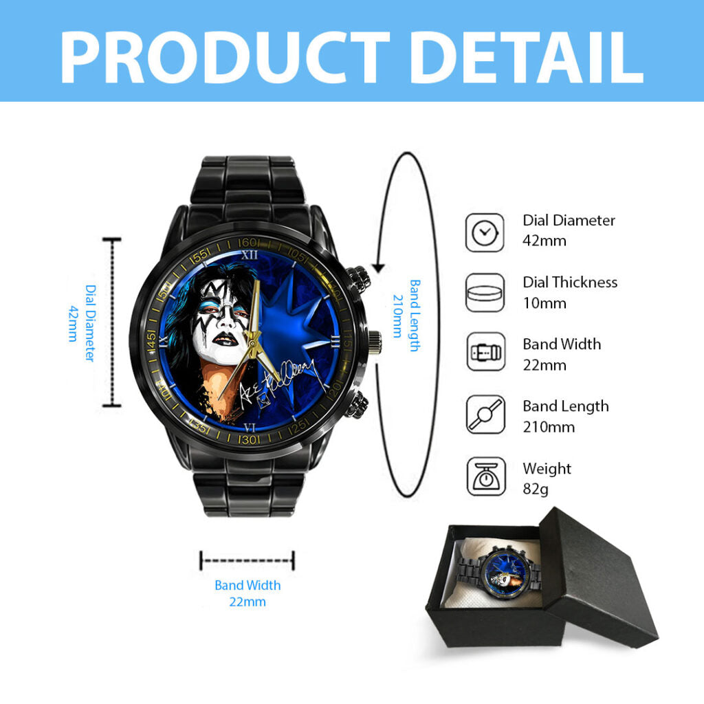 KISS x Ace Frehley Black Stainless Steel Watch - HOATT14219