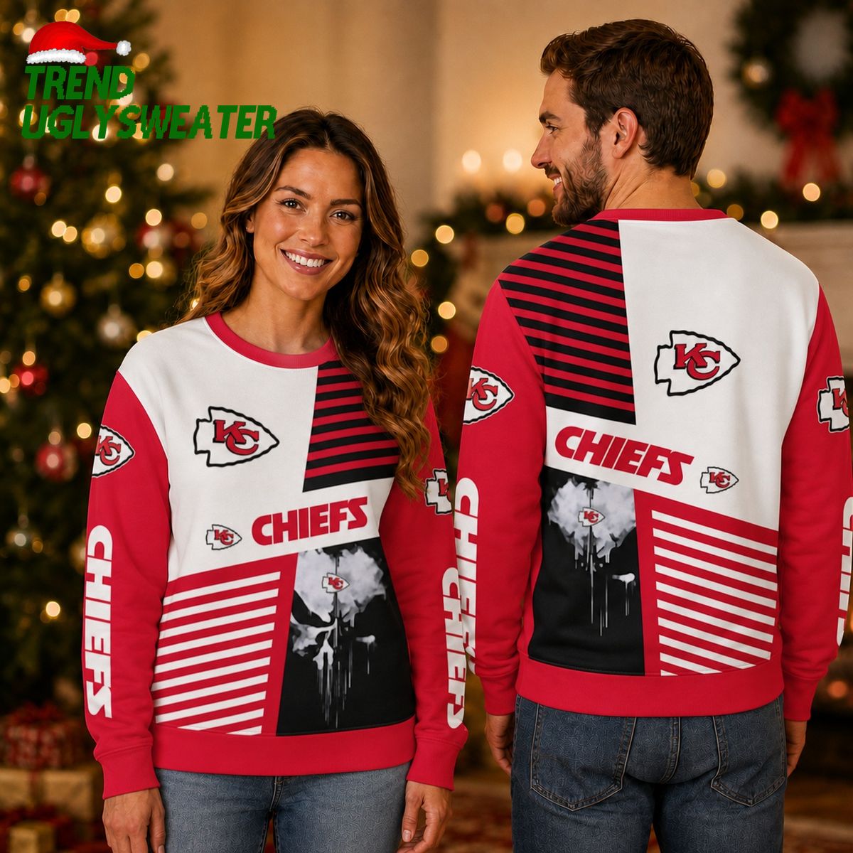 Kansas City Chiefs Skull Pattern Ugly Christmas Sweater