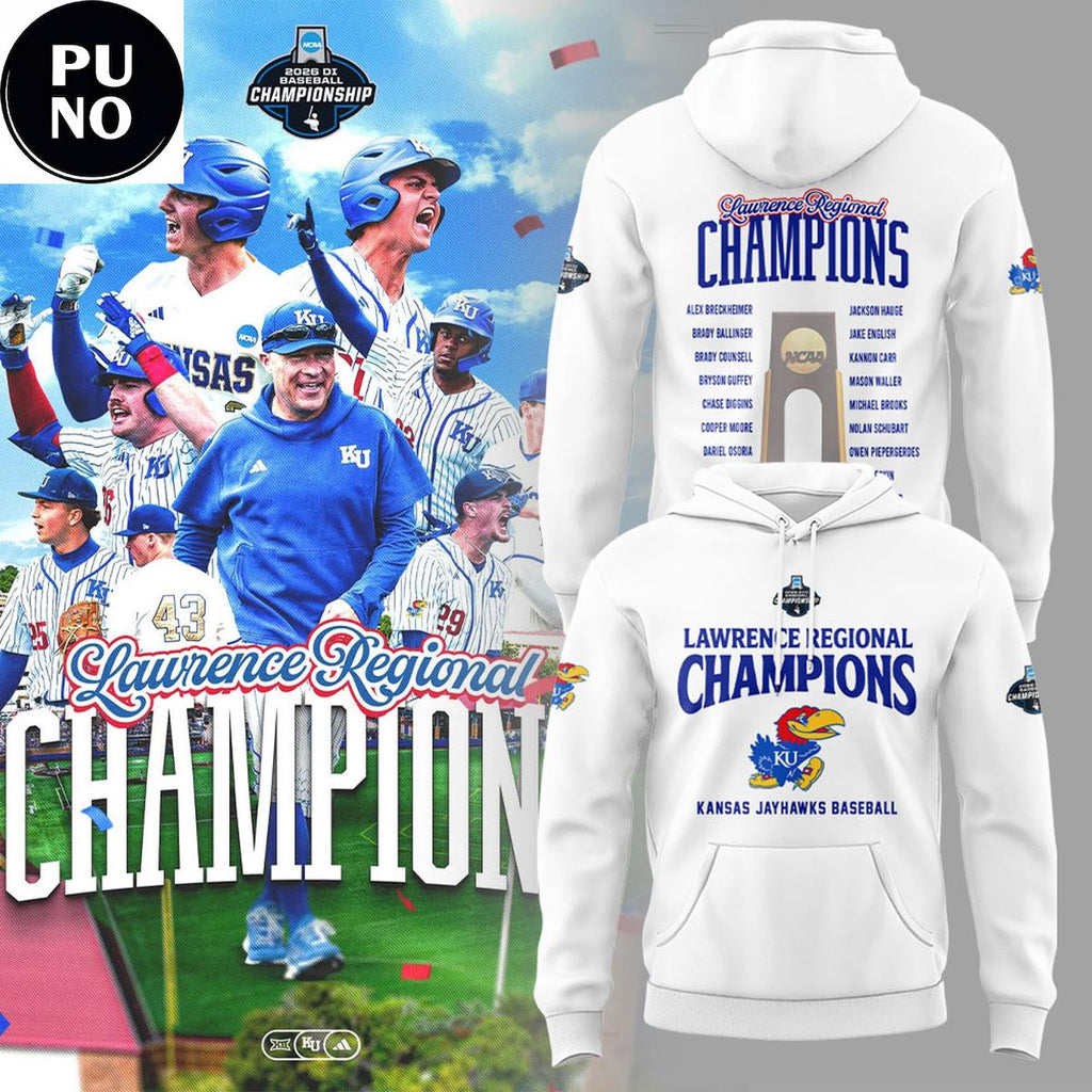 Kansas Jayhawks Baseball Lawrence Regional Champions 2026 Locker Room Hoodie T-Shirt