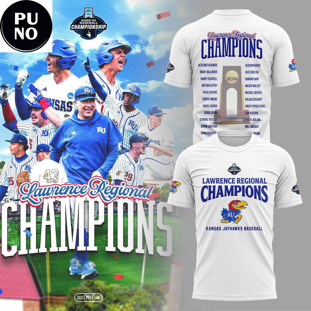Kansas Jayhawks Baseball Lawrence Regional Champions 2026 Locker Room Hoodie T-Shirt