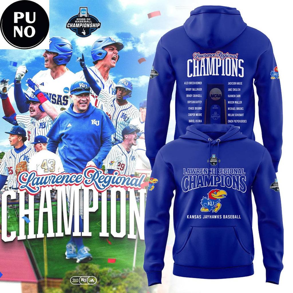 Kansas Jayhawks Baseball Lawrence Regional Champions 2026 Locker Room Hoodie T-Shirt