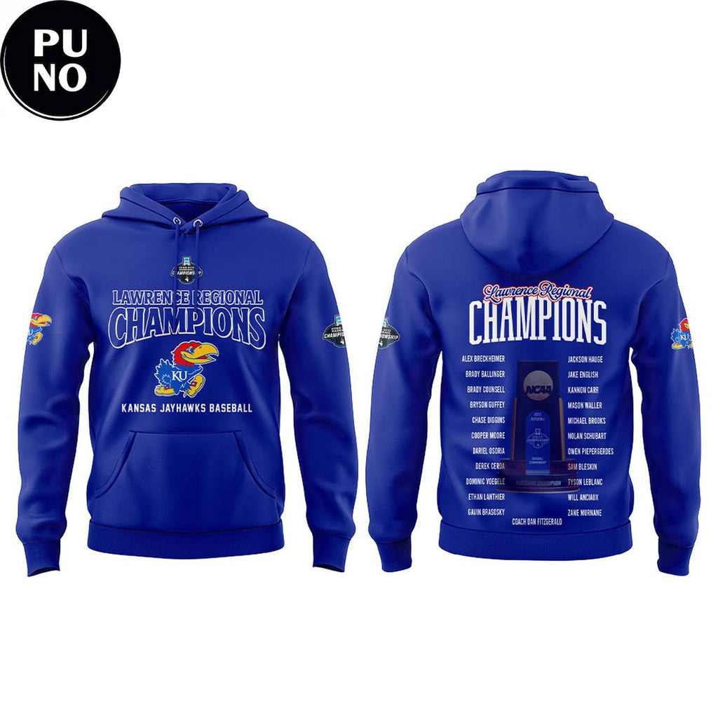 Kansas Jayhawks Baseball Lawrence Regional Champions 2026 Locker Room Hoodie T-Shirt