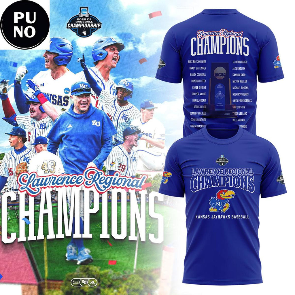 Kansas Jayhawks Baseball Lawrence Regional Champions 2026 Locker Room Hoodie T-Shirt