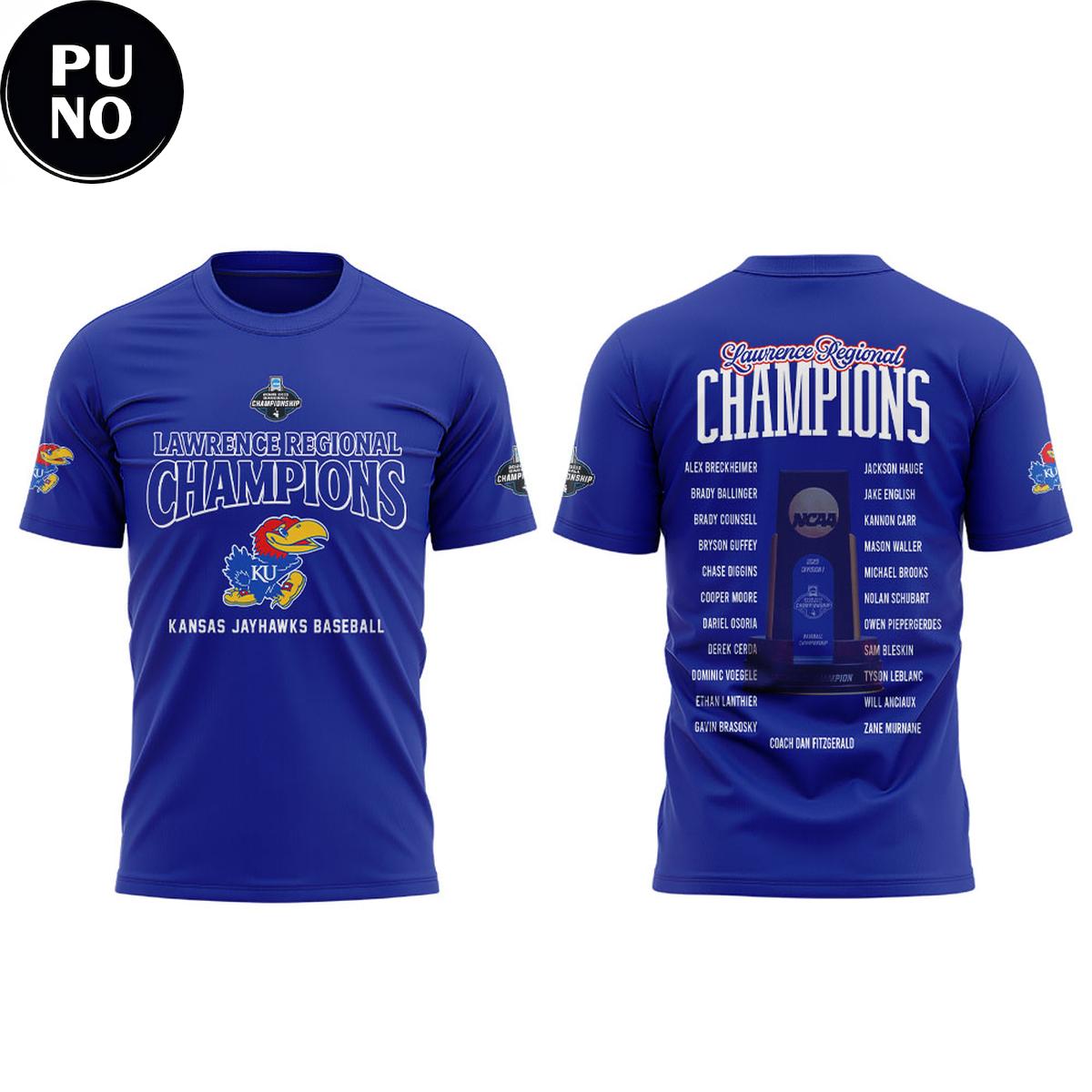 Kansas Jayhawks Baseball Lawrence Regional Champions 2026 Locker Room Hoodie T-Shirt