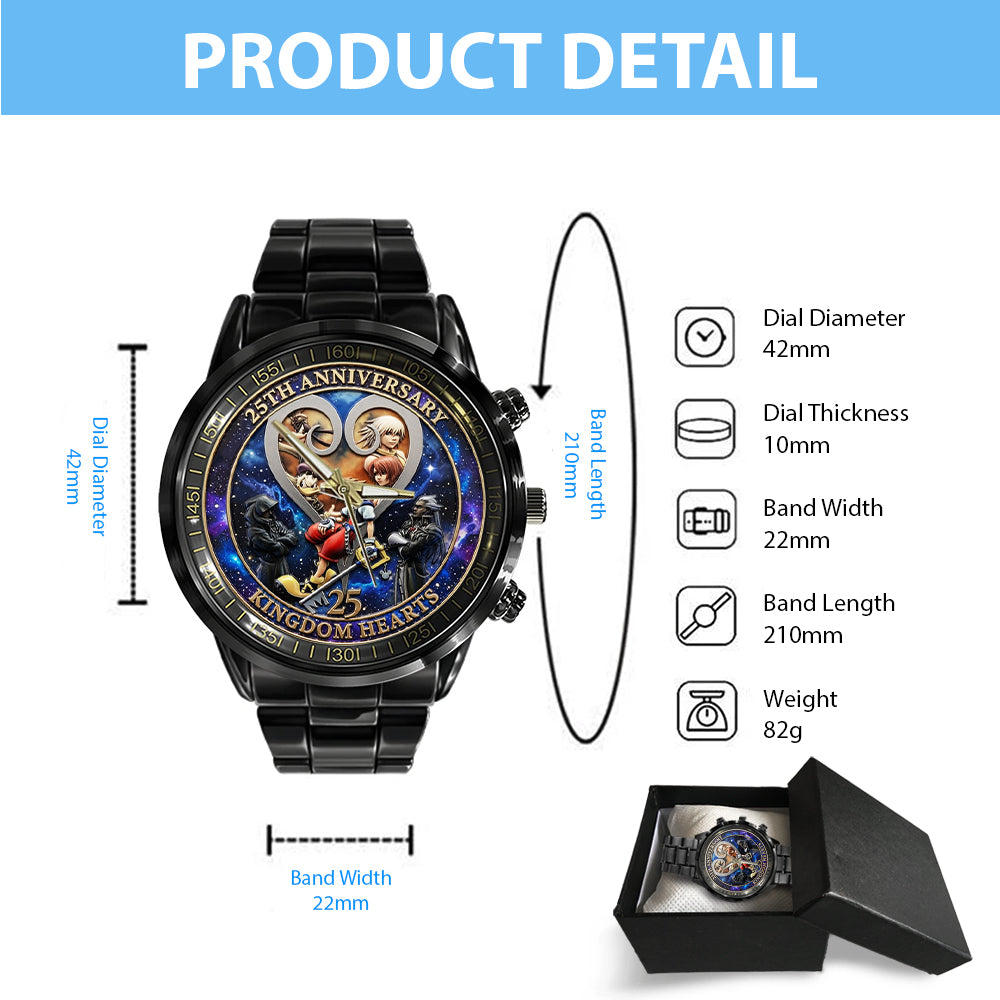 Kingdom Hearts 25th Anniversary Black Stainless Steel Watch - TMTHU7526