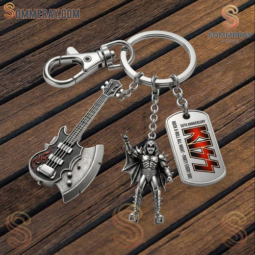 Kiss 50th Anniversary Rock And Roll All Night Party Every Day Keychain