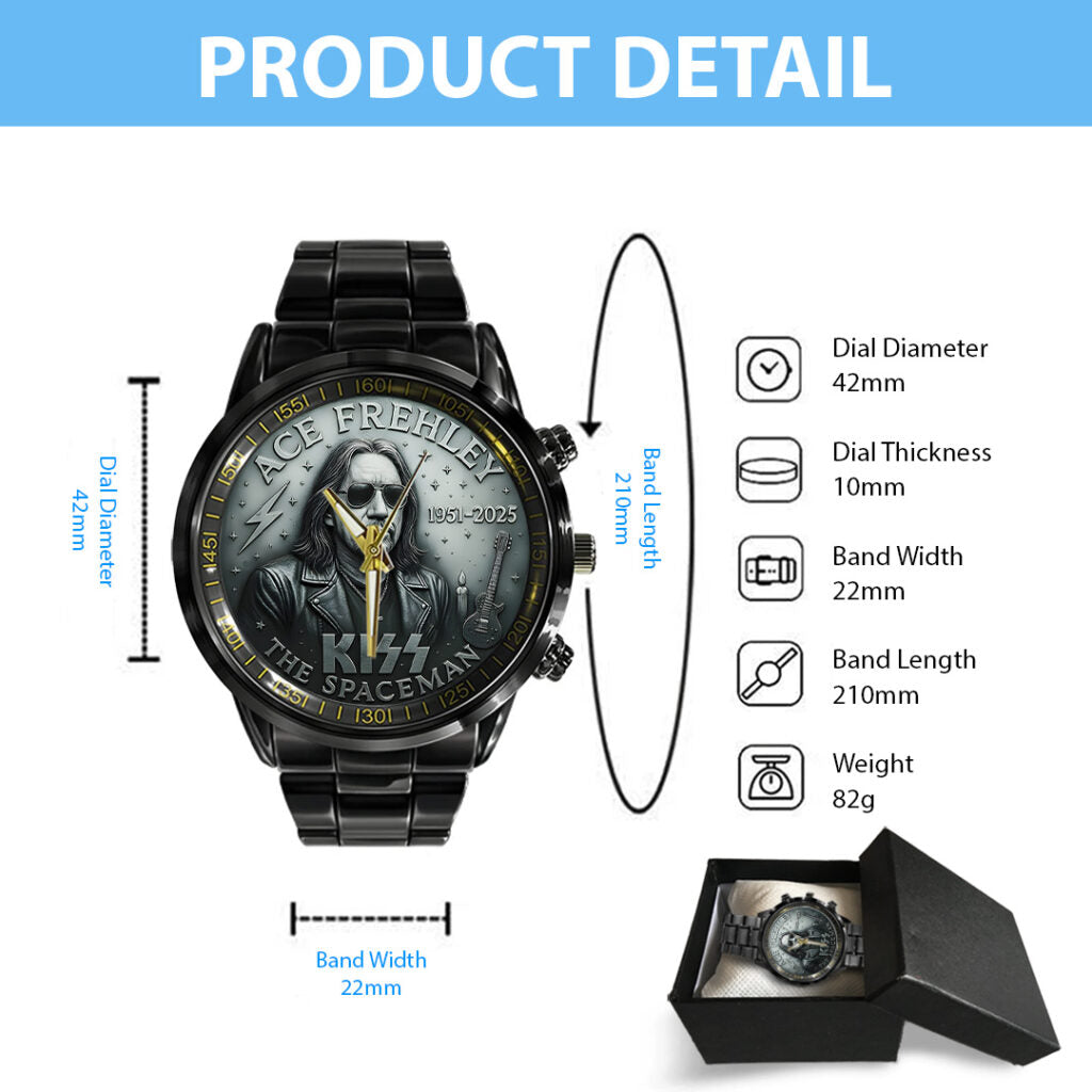 KISS x Ace Frehley Black Stainless Steel Watch - TANTN17691