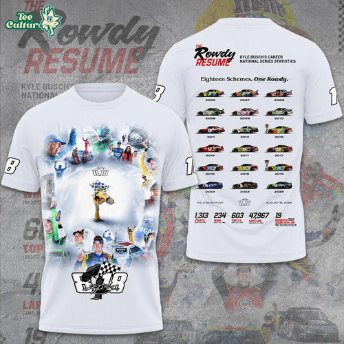 Kyle Busch Day 8.18 Limited Edition White Shirt – Remembering Celebrate Racing Fan Tribute T-Shirt