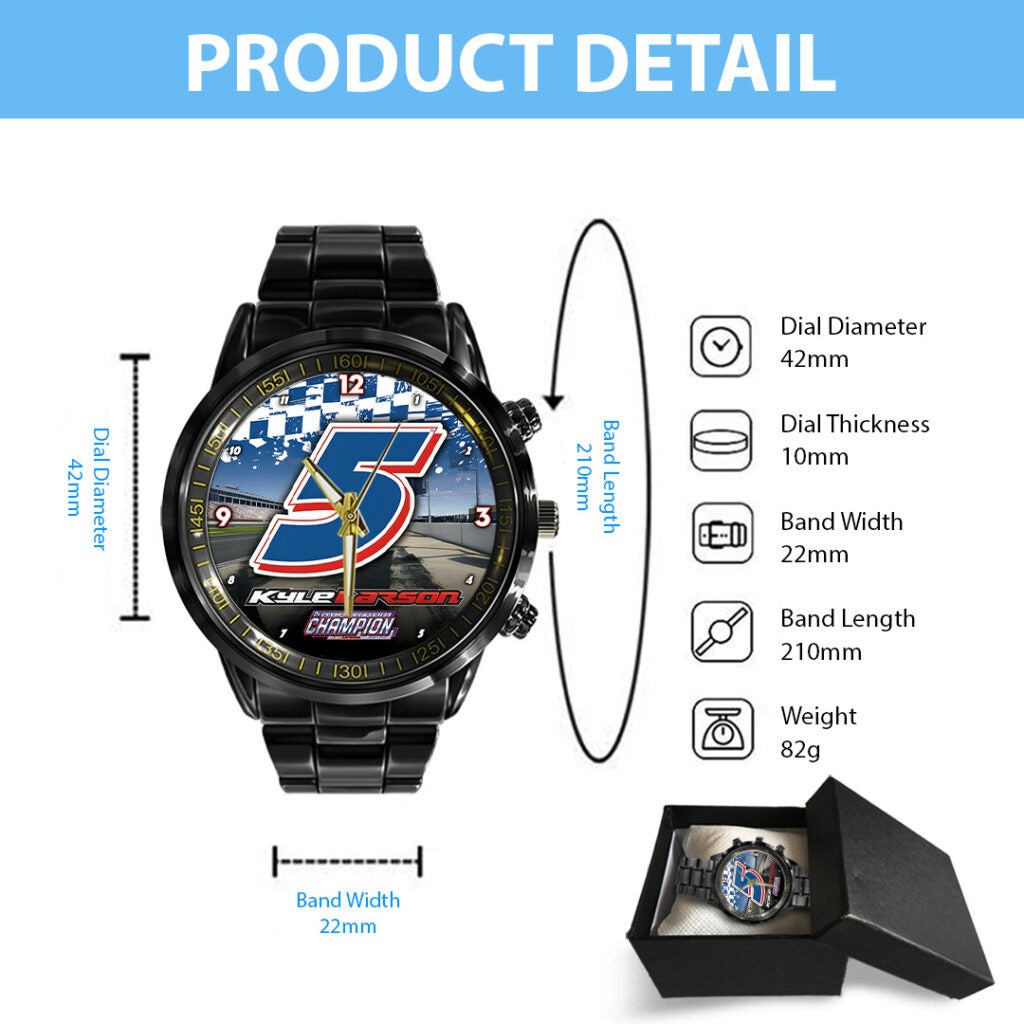 Kyle Larson 2025 NASCAR Cup Series Champion Black Stainless Steel Watch - TANTN18543