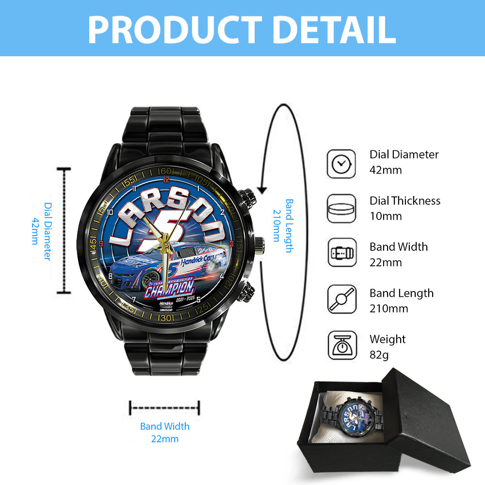 Kyle Larson 2025 NASCAR Cup Series Champion Black Stainless Steel Watch - TANTN18549