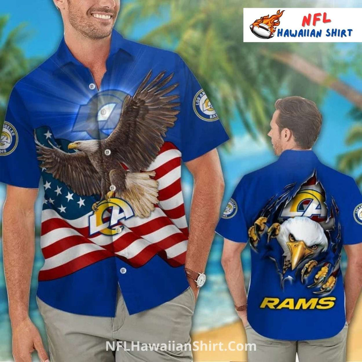 LA Rams American Flag Bald Eagle Patriotic NFL Hawaiian Shirt