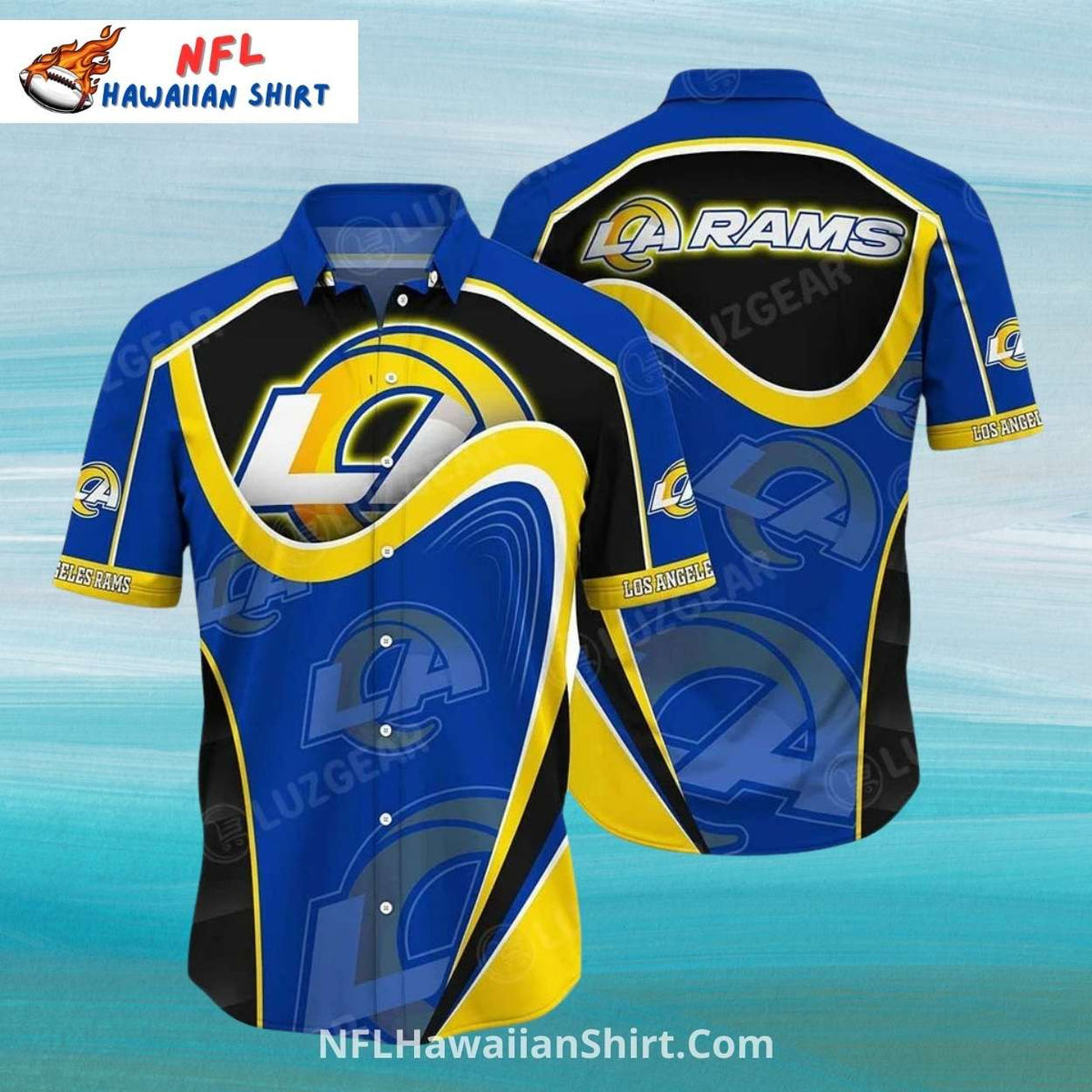 LA Rams Black and Blue Modern Curve Design NFL Hawaiian Shirt
