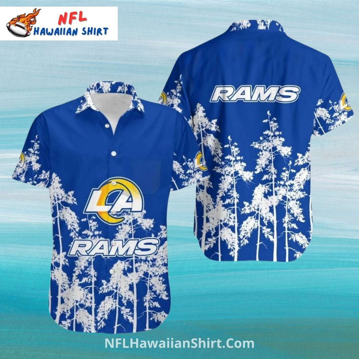 LA Rams Blue And White Winter Tree Pattern NFL Hawaiian Shirt